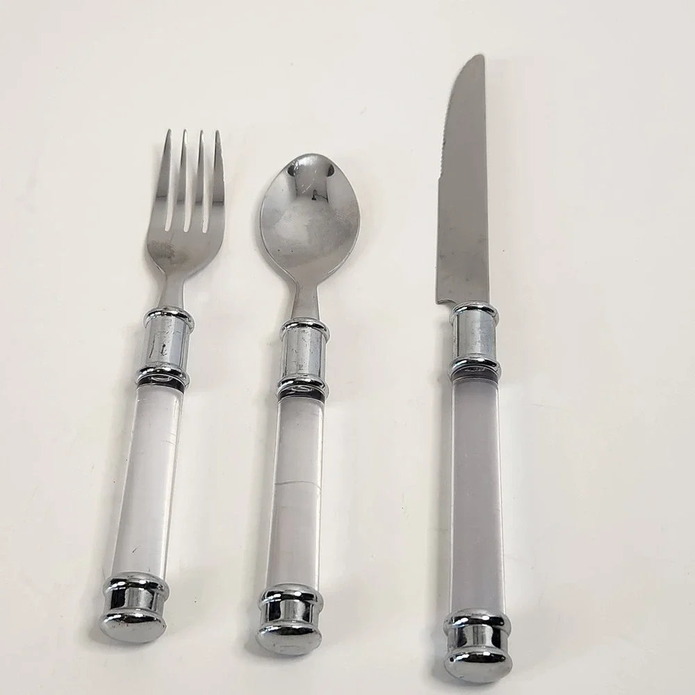 Vintage Clear Lucite Acrylic Handle Stainless Flatware 3 Pc Lot Replacement